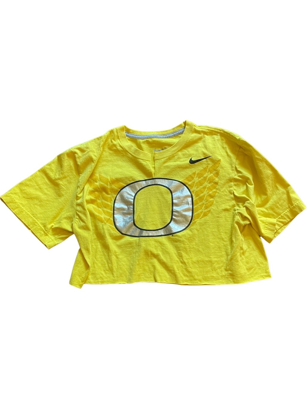 Nike Yellow Women's Cropped Graphic Tee with Metallic O - Picture 2 of 2